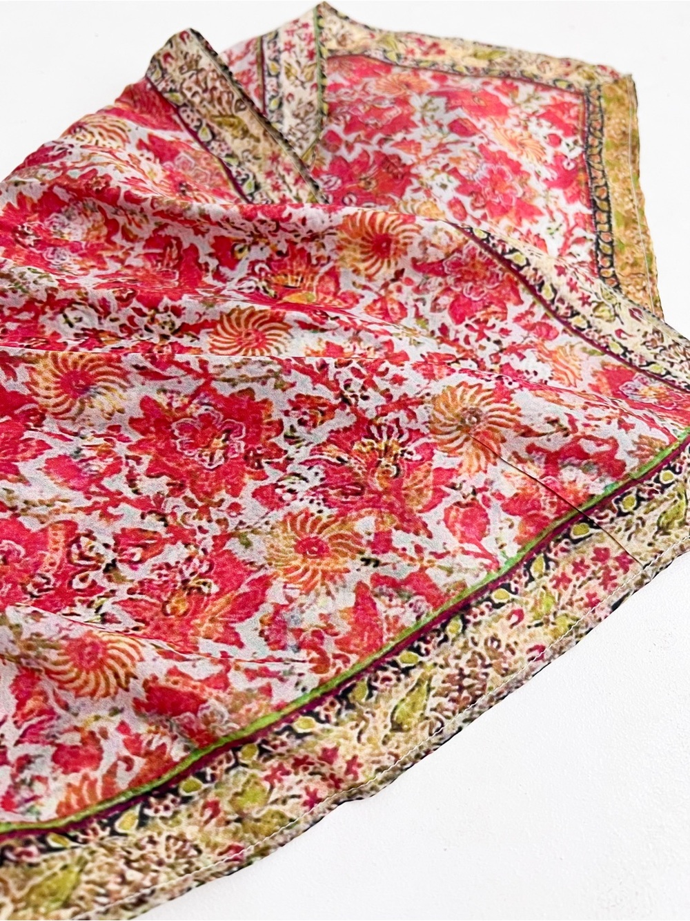 Red Floral 100% Silk Bandana